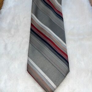 Carter Holmes Striped Necktie Polyester Burgundy Blue Tan Silver Formal Mens